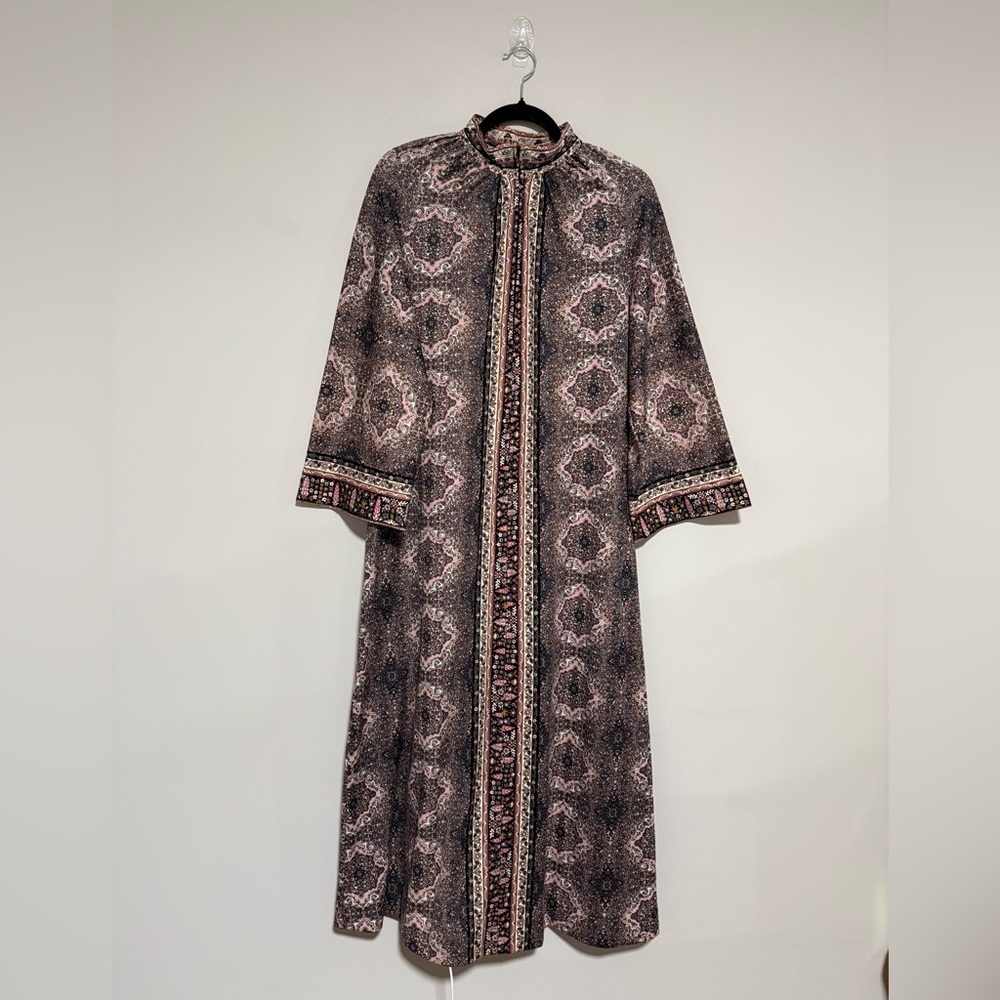 VTG Loungees Bohemian 1/2 Zip Housecoat Caftan Medium 60s 70s Retro
